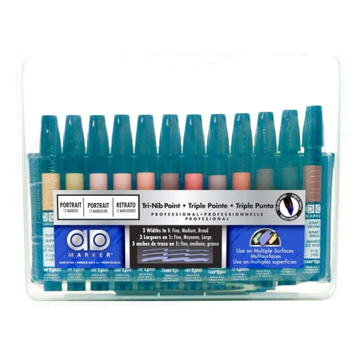 AD Marker The Original Chartpak AD Markers, Tri-Nib, 12 Assorted Portrait Colors in Reusable Plastic Carrying Case, 1 Each (FLT12)
