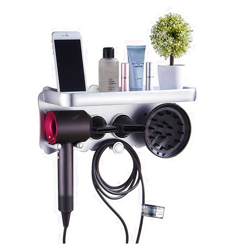 Magik Magnetic Supersonic Hair Dryer Accessories Metal Wall Mount Holder Hanger for Dyson and Other Hair Dryers Bathroom Toothbrush Makeup Cosmetic Shelf Rack Caddy Storage Organizer (Large, Silver)