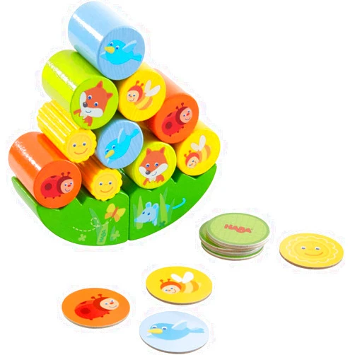 HABA - Stacking Game Fox, Wooden Toy for 2+ Years, Motor Skills Game with Wobble Meadow and 10 Stacking Stones