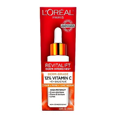 L'Oreal Paris Revitalift Derm Intensives Derm Grade 12% Vitamin C + E + Salicylic Serum, 1.0 Fl. Oz., 0.32 pounds