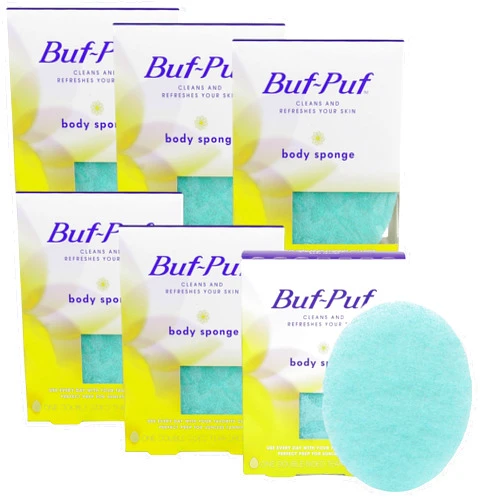 Buf-Puf Body Sponge, Bath Sponge, Dermatologist Developed, Cleanses Skin of Dirt, and Excess Oil, Reusable, Exfoliating, 6 Count