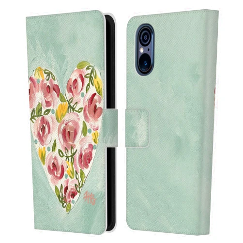 Head Case Designs Officially Licensed Haley Bush Valentine Heart Floral Painting Leather Book Wallet Case Cover Compatible with Sony Xperia 5 V 5G