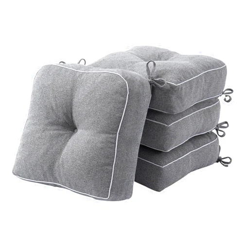 YZ HOME 4 Pack of Chair Cushions for Dining Chairs, Kitchen Chair Pads with Shredded Blue Memory Foam Filling, Indoor Outdoor Chair Seat Cushions with Ties, 18 x 18 X 5 Inches, Grey