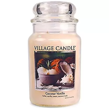 Village Candle Coconut Vanilla Large Glass Apothecary Jar Scented Candle, 21.25 oz, White