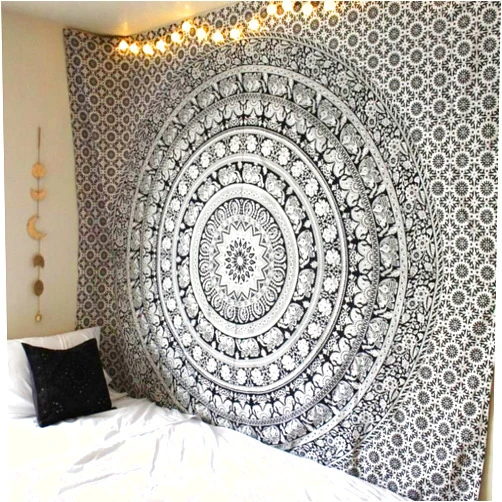 RAJRANG Hippie Mandala Tapestry Wall Hanging Poster - 30x40 Inches Indian Elephant Maditation Bohemian Hippy Black and White Psychedelic Dorm Room Decor