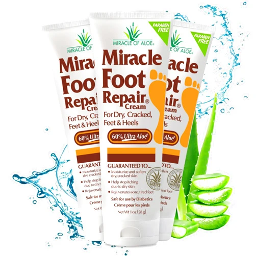 Miracle of Aloe Miracle Foot Repair Cream, (1 oz / 3 Pack) Repairs Dry Cracked Heels and Feet, 60% Pure UltraAloe Moisturizes, Softens, and Repairs