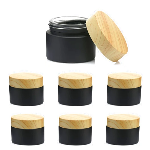 BEAUTÉ GALLERIA Beaute Galleria 6 Pack 1oz (30ml) Black Frosted Cosmetic Glass Jars with Plastic Cap Lids and Sealing Discs, Small Travel Size Empty Makeup Sample Containers, for DIY Lip Balm, Face Cream, Body Lotion