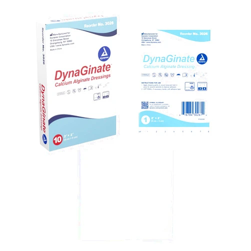 Dynarex DynaGinate Calcium Alginate Wound Dressing - Sterile, Non-Stick Topical Wound Pads - Absorbent Gel Patches For Moderate To High Exuding Cuts - For Medical & Home Use - 2