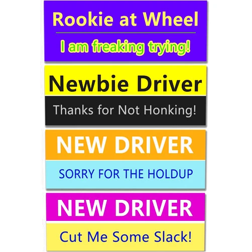 LogFaadCoi 4-Pack 'New Driver' Reflective Magnetic Signs - Removable Safety Warning Bumper Stickers for Cars, Large Size, Durable for Novice & Student Drivers