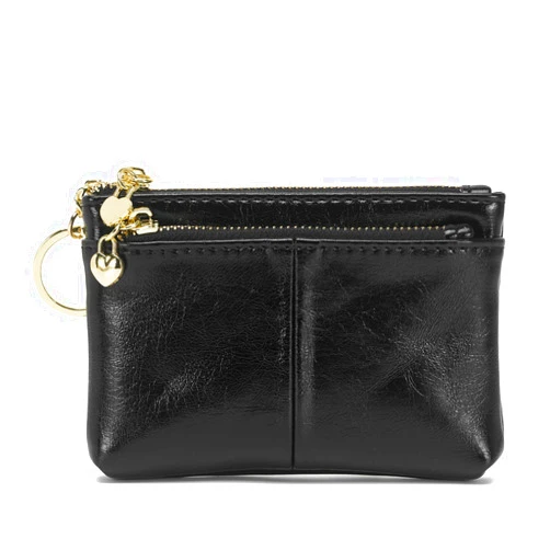 ZOOEASS Women PU Leather Zip Mini Coin Purse With Key Ring Triple Zipper Card Holder Wallet(Black)