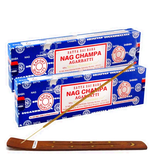 TRUMIRI Incense Stick Holder Bundle with Satya Sai Baba Nagchampa 100g Incense Sticks - Pack of 2 (Approx 200 Sticks)