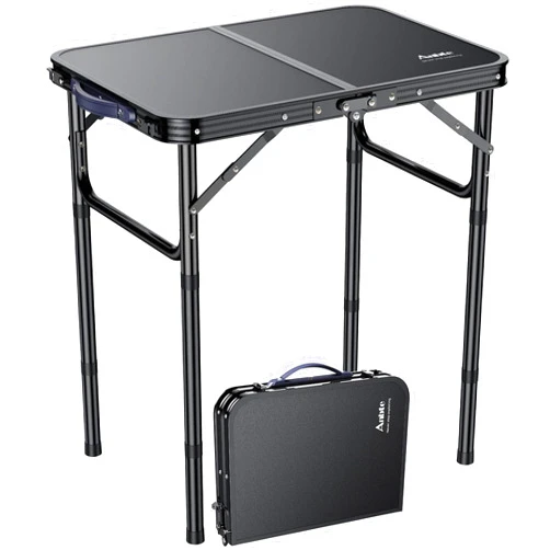 Anbte Folding Camping Table with Storage Net, Pure Black Aluminum 2ft Picnic Table 24