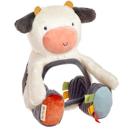 Itzy Ritzy Sensory Tummy Time Toy Mirror - Features Crinkle & Jingle Sounds, Multiple Textures and Mirror for Self-Discovery, Infant Toy for Ages 0 Months and Up, Cow