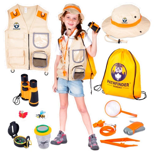 PATHFINDER PANDAS Kids Explorer Kit with Safari Vest & Hat for 3-7 Year Old Boys & Girls - Safari Costume Kids, Zoo Keeper, Paleontologist, Bug Kit & More - Explorer Kit for Kids Outside Toys STEM Gift + Bug Ebook