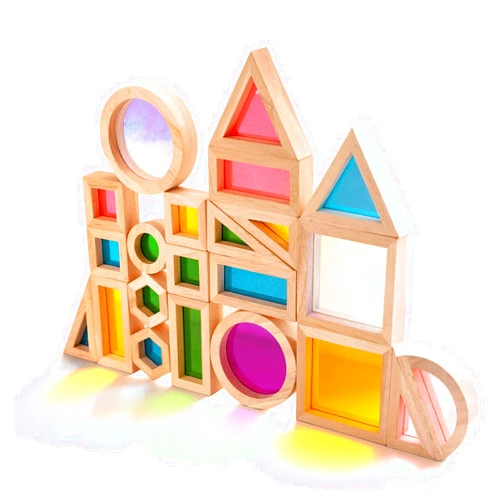 Agirlgle Wooden Rainbow Building Blocks for Kids 32 Pcs Rainbow Stacker Stacking Blocks Game Colorful Construction Toys Preschool Learning Educational Toys -Geometry Wooden Blocks for Boys & Girls
