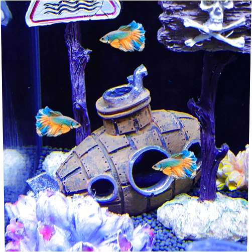 Trasylph Aquarium Submarine Ornaments Shipwreck Decorations, Resin Hollow Submarine Fish Tank Decor, Cave Landscaping Ornament Accessories for Shrimp Shelter Cichlid Gold-Fish Tanks