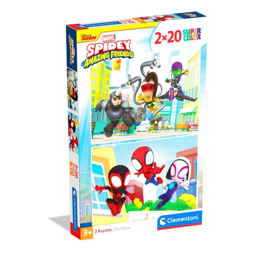 Clementoni 24794 2x20pcs Supercolor Marvel Spidey and His Amazing Friends-2 X 20-Piece Jigsaw Puzzle for Kids Age 3, Multicolor, Medium