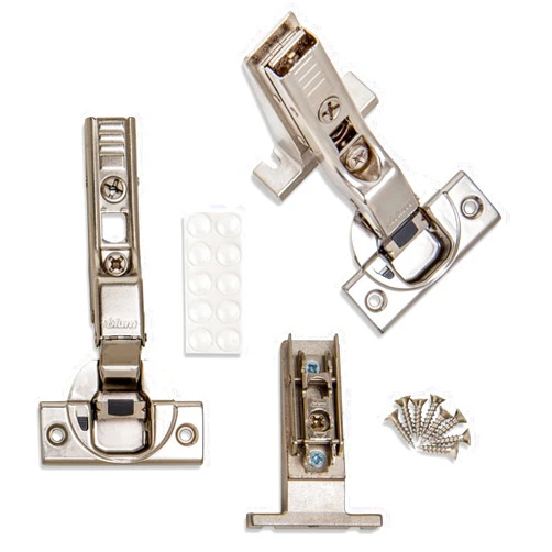ProCabinetBumpers Blum Inset Clip Top BLUMOTION Soft Close Inset Hinges 71B3650 (Screw-on, 110 Degree, Face Frame) with Mounting Plates, ProCabinetBumpers and Screws (8)