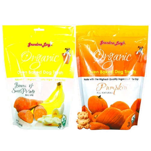Grandma Lucy's Organic Oven Baked Dog Treats 2 Flavor Variety Bundle: (1) Pumpkin Recipe and (1) Banana and Sweet Potato Recipe (2 Bags Total, 14 Ounces Each)