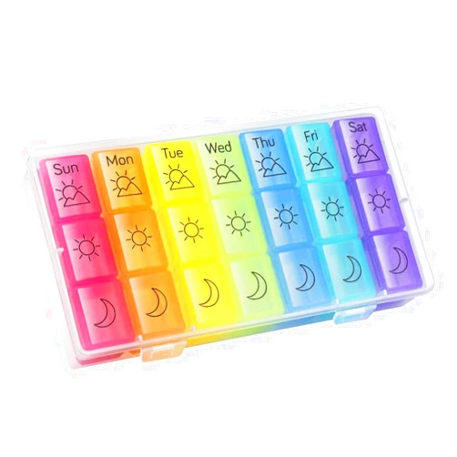 Hinotori Weekly Pill Organizer 3-Times-A-Day Pill Box 7 Day Pill Holder Large Compartments Moisture-Proof Pill Case Medication Reminder Portable Container for Vitamins Fish Oil Meds and Supplements