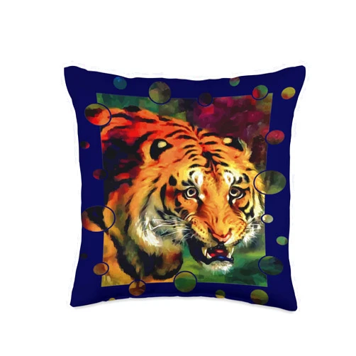 Tiger Art Tees And Awesome Big Cat Gifts by taiche Bengal Tiger Vector with Decorative Circle Edge Throw Pillow, 16x16, Multicolor