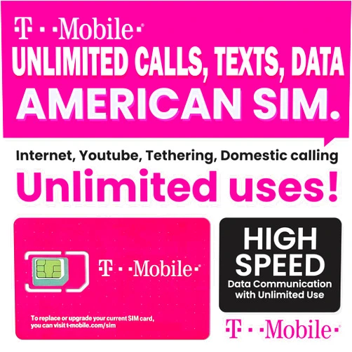 GMS NET T-Mobile Prepaid USA SIM Card (90 Day) | 5G/4G-LTE Unlimited High Speed Data/Calls/Texts() Prepaid SIM Card for USA| Phone use only not for Modem |