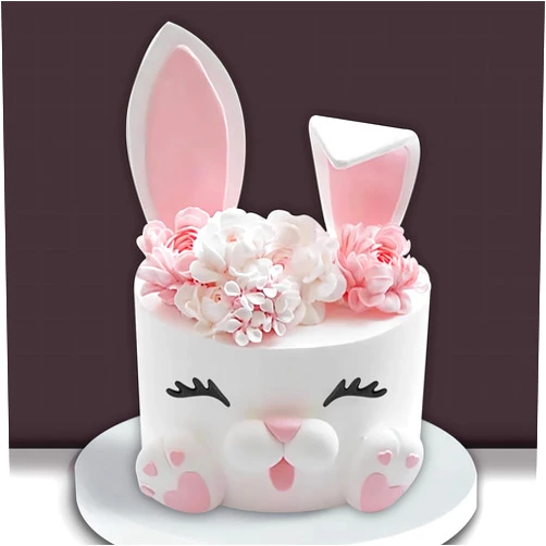 DRWATE 12 PCS Bunny Cake Topper with Ear Foot Flower Eye Nose for Easter Bunny Rabbit Baby Shower Birthday Party Supplies (Pink)