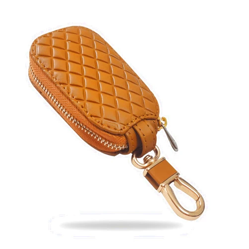 Stymart Car Key Case, Universal Key Fob Cover Case, Leather Car Key Smart Keychain Holder Anti Scratch Cover Protector with Zipper and Metal Hook(Brown Plaid)