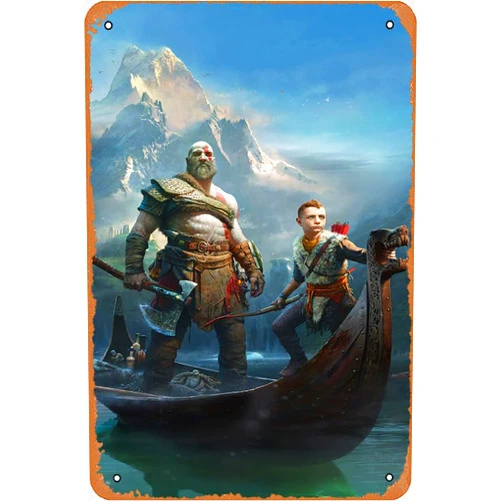 UOPZLOM God Of War, Kratos, God Of War Game Poster Home Wall Art Decoration Retro Metal Tin Sign 8x12 inch