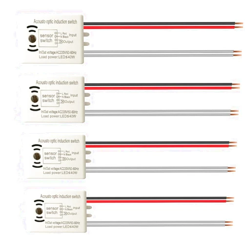Gebildet 4Pcs LED Sound and Light Control Switch 220V 50Hz 40W 4-Wire High Sensitivity Voice Activated Induction Sensor Module, Wall Light Switches