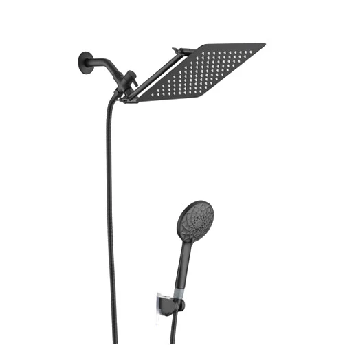 Aoleego ASoleego Shower Head, High Pressure Rainfall Shower Head/Handheld Shower Combo with Extension Arm, 6 Settings Adjustable Anti-leak Shower Head Height/Angle Adjustable (black)