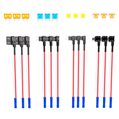 RoadandLord 4 Types 12V Add-a-Circuit Adapter and Fuse Kit - Standard Mini Micro2 and Low Profile Mini Fuse Taps ATO ATC ATM APM Fuse Holder with Tap Adapter for Cars Trucks Boats (12 Pack)