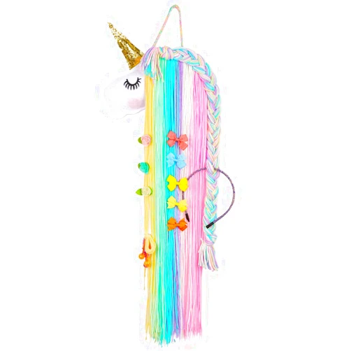 Beinou Unicorn Hair Clips Holder Rainbow Yarn Tassels Hair Bows Storage Shy Unicorn Face Headband Organizer Unicorn Theme Party Decorations