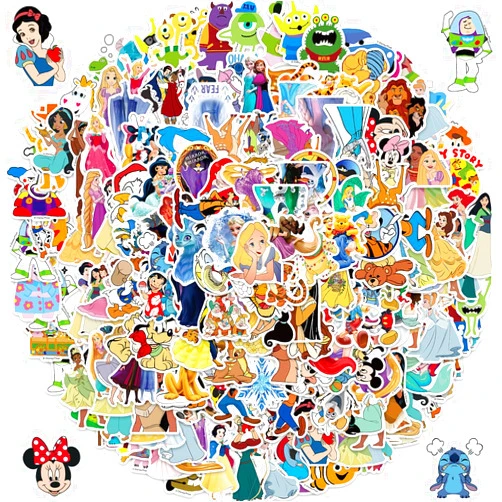 YONGAI 200Pcs Disney Cartoon Sticker for Kids, Cute Mixed Princess Stickers for Girl, Waterproof Water Bottle Skateboard Notebook Phone Guitar Bike Vinyl Decal for Teen Adult (200 Cartoon)