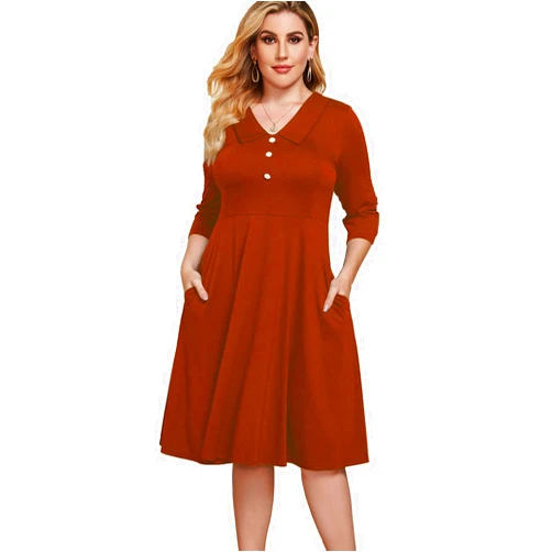 BEDOAR Women's Button Down Peter Pan Collar Plus Size Swing A-Line Work Party Casual Dress with Pockets