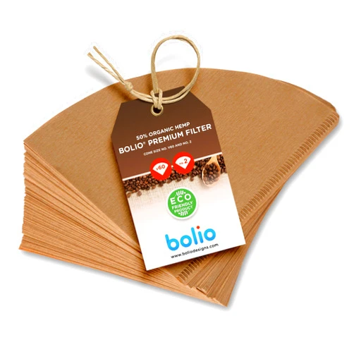 Bolio Premium Unbleached Hemp Paper Cone Coffee Filters – 100 Count - Compatible with All No.2 Size Pour Over coffee Drippers