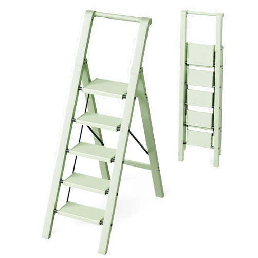 Mayi Plus 5 Step Ladder, Lightweight Folding Step Stool with ConvenieHandgrip,Aluminum 330lbs Capacity Step Ladder forOffice, Household,Kitchen,Library(Green)