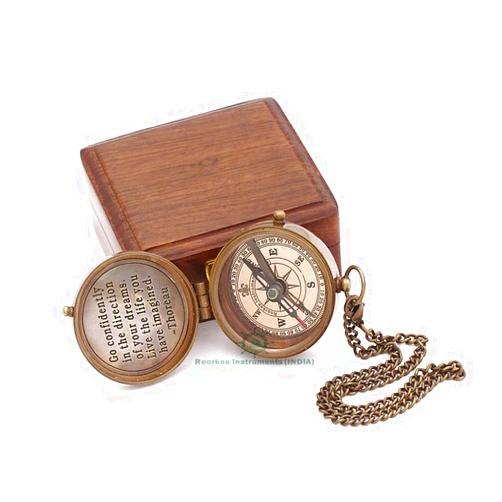 ROORKEE INSTRUMENTS (INDIA) A NAUTICAL REPRODUCTION HOUSE RII Solid Brass Compass | Antique Nautical Design with Thoreau Quote | Directional Magnetic Compass in Rosewood Case | Portable Pocket Size for Outdoor Adventures | Inspirational Gift for Collectors