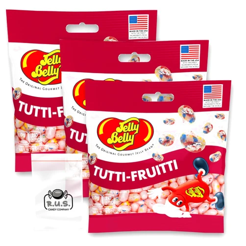 R.U.S. Candy Jelly Belly Tutti Fruitti Jelly Beans- 3 Pack - 3.5 oz each, lly Beans - Bursting with Tropical Flavors! Perfect Candy Mix for Colorful Snacking and Gifting comes with with 1 R.U.S. Candy Company pocket size travel bag (Tutti Fruitti)