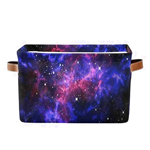 AUUXVA SEULIFE Universe Galaxy Star Space Foldable Storage Basket, Large Collapsible Organizer Storage Bin Cube Toys Storage Boxes with Handles for Bathroom Kids Nursery Closet Storage, 1 Pack
