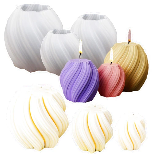 ESEDAGE 3 Pack Wave Candle Mold Multiple Size Ball Shape Candle Mold Spiral Candle Mold Resin Casting Mold Soap Making Molds Silicone Mold for Candle Home Decorate Mold Candle Making Mold 3D Mold