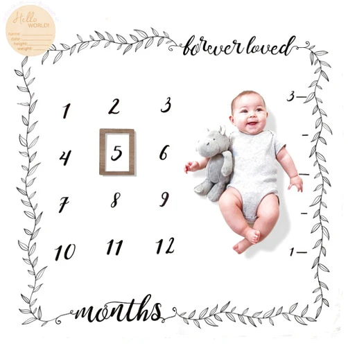 Pondering Pine Organic Baby Monthly Milestone Blanket Boy or Girl - Months Blanket with Wood Frame and Newborn Announcement Disc - Growth Chart Milestone Blanket Neutral, 1-12 Month Milestones, 47”x47”