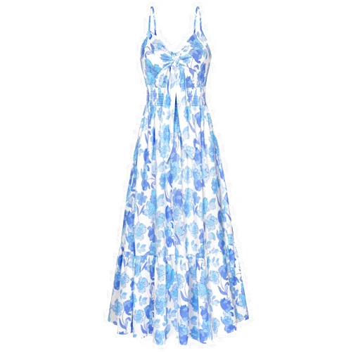 GRACE KARIN Women's 2025 Summer Beach Dress Floral V-Neck Tie Front Spaghetti Strap Flowy Long Boho Maxi Dress