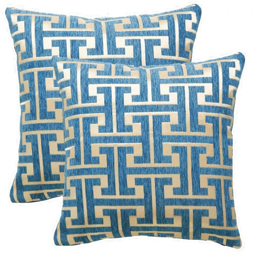 WOMHOPE Throw Pillow Covers Cases Chenille Jacquard Geometric Cushion Square Decoration Shell Pack of 2 (18 x 18 Inch, Dark Blue)