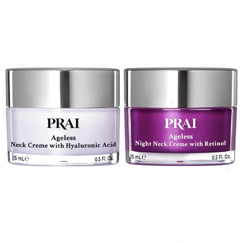 PRAI Beauty Ageless Day & Night Neck Kit | 1 Throat & Decolletage Day Creme and 1 Throat & Decolletage Night Creme | Skin Tightening Cream Set for Instantly Ageless Neck