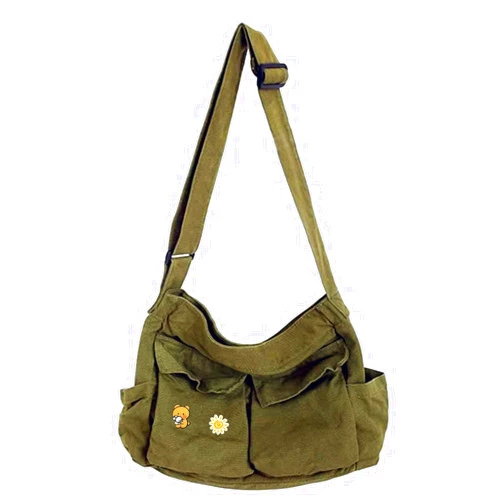 IAUGO Canvas Messenger Bag Large Hobo Crossbody Bags with Multiple Pockets,School Vintage Shoulder Laptop Bag for Women and Men