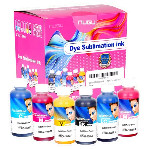 NUGU 6 X 100ml Sublimation Ink, High Density Professional Dye Sublimation Ink, Made by in Korea, for Inkjet Printers, Heat Transfer on Mugs, t-Shirts, Phone Case etc. (6 Color) Refill Bottles Set
