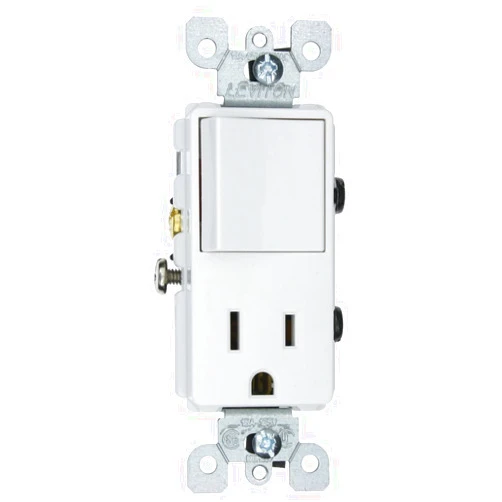 Leviton 5625-W 15 Amp, 120 Volt, Decora Single-Pole, AC Combination Switch, Commercial Grade, Grounding, White