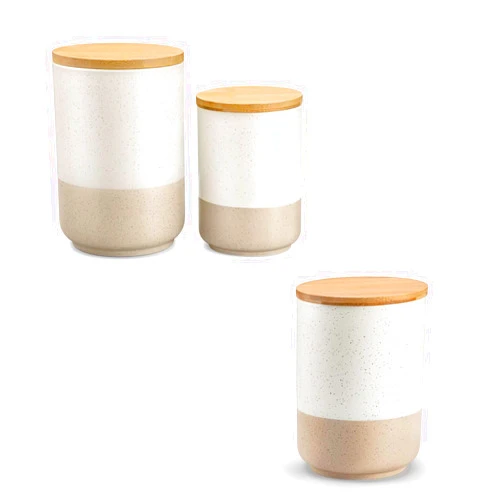 vancasso Sabine Ceramic Food Storage Jars Set, Airtight Storage Container with Wooden Lid, Canister Sets for Kitchen Counter, 2 Pack 74 Oz and 1 Pack 36 Oz