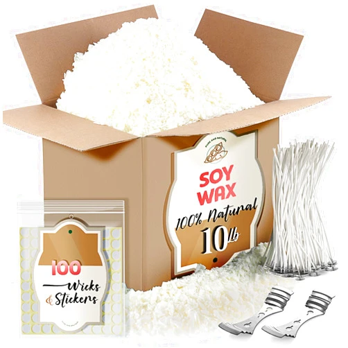 Etienne Alair Soy Candle Wax for Candle Making - Natural Soy Wax for Candle Making 10 lb Bag, Premium Soy Wax Flakes, 100 Cotton Candle Wicks, 100 Wick Stickers, & 2 Centering Devices - 10 Lbs